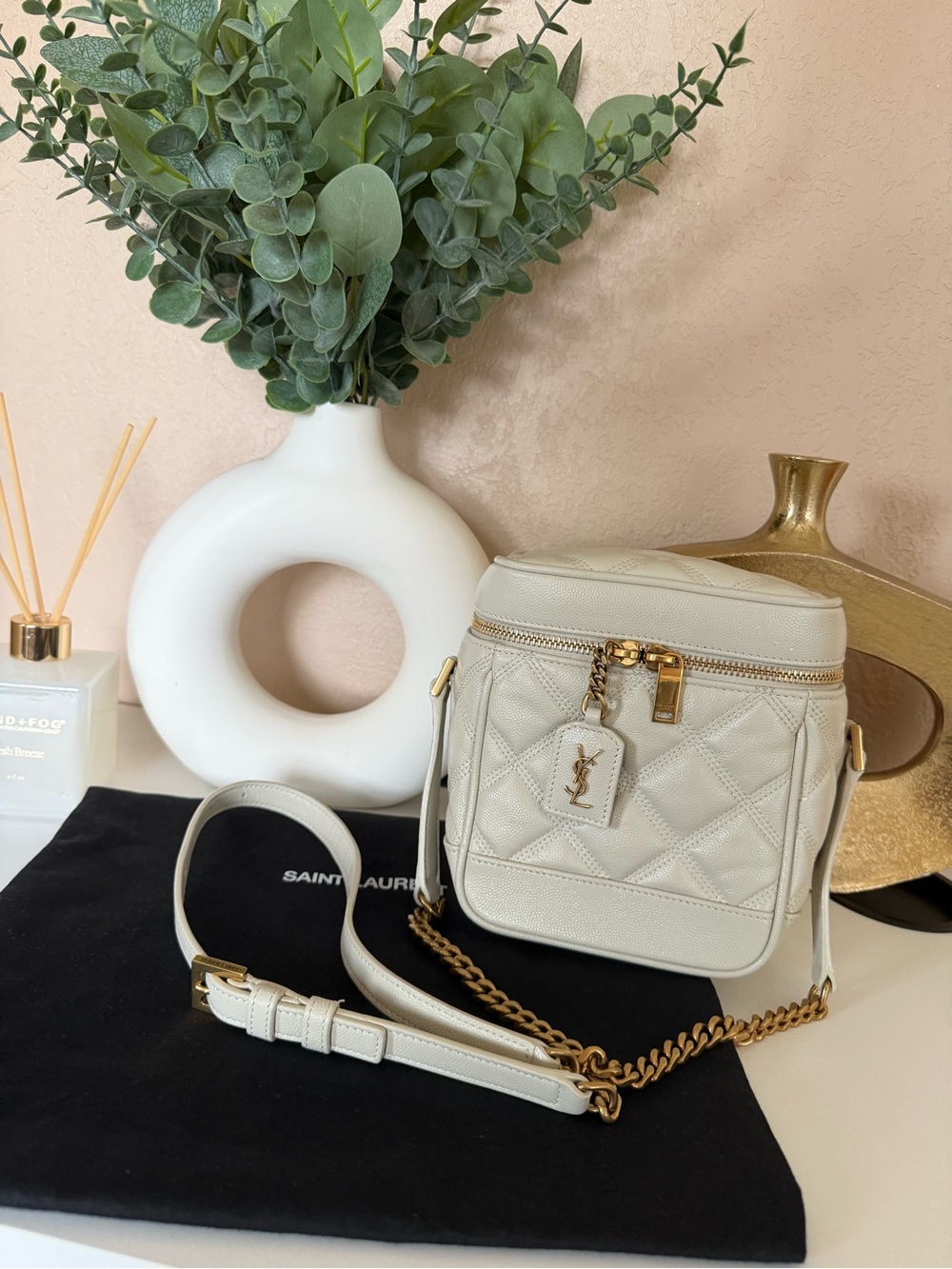 Saint Laurent Mini Vanity White Quilted Leather Crossbody Bag